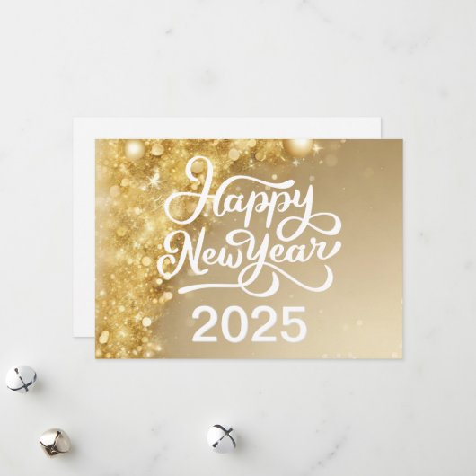 Chic Gold Gelukkig Nieuwjaar 2025 Bedrijf  Feestdagenkaart (Voorkant / Achterkant in situ)