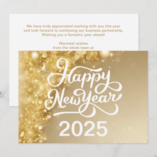 Chic Gold Gelukkig Nieuwjaar 2025 Bedrijf  Feestdagenkaart (Voorkant / Achterkant)