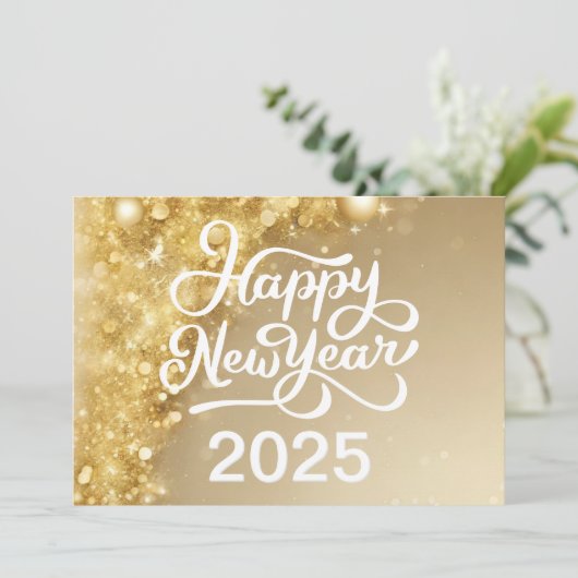 Chic Gold Gelukkig Nieuwjaar 2025 Bedrijf  Feestdagenkaart (Staand voorkant)