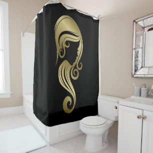 Chic Gold Glam Beauty Girl Haar- en Make-up Salon Douchegordijn
