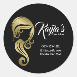 Chic Gold Glam Beauty Girl Hair & Makeup Salon Ronde Sticker