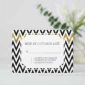 Chic Gold Glam en Black Chevron RSVP Kaart (Staand voorkant)