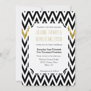 Chic Gold Glam en Black Chevron Wedding Kaart