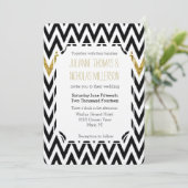Chic Gold Glam en Black Chevron Wedding Kaart (Staand voorkant)