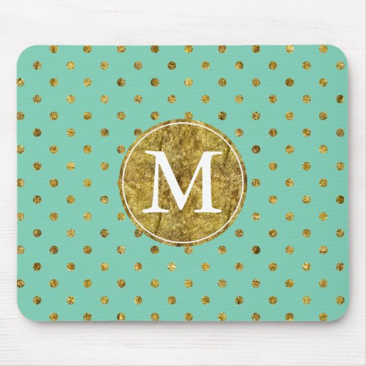 Chic Gold Glam en Mint Stippen monogram Muismat (Voorkant)