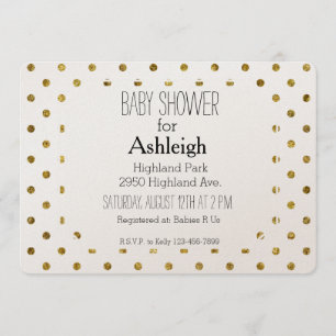 Chic Gold Glam en White Polka Dots baby shower Kaart