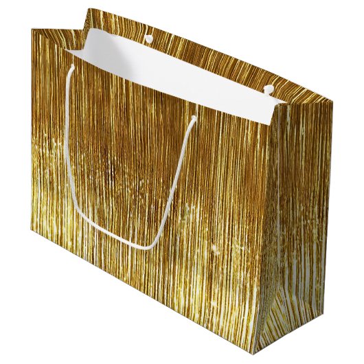 Chic Gold Glam Tinsel Stripes Kerstmis Groot Cadeauzakje (Voorkant Gekanteld)