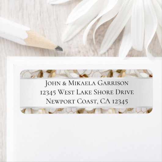 Chic Gold Glam Witte Lotus Bloemen Huwelijk Etiket (Insitu)