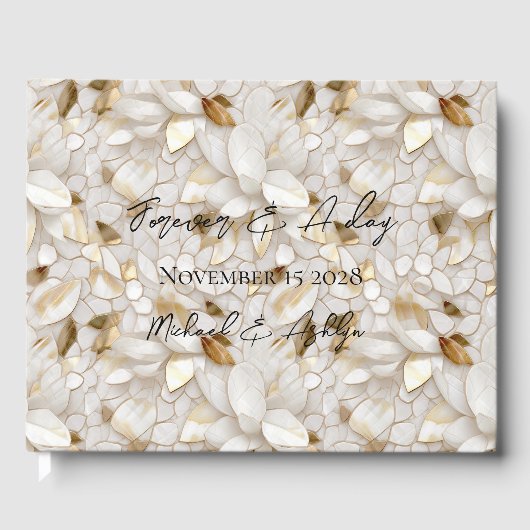 Chic Gold Glam Witte Lotus Bloemen Huwelijk Gastenboek (Voorkant)