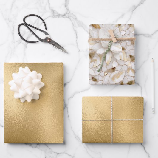 Chic Gold Glam Witte Lotus Bloemen Huwelijk Inpakpapier Vel (Voorkant)