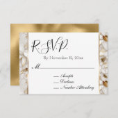 Chic Gold Glam Witte Lotus Bloemen RSVP Informatiekaartje (Voorkant / Achterkant)