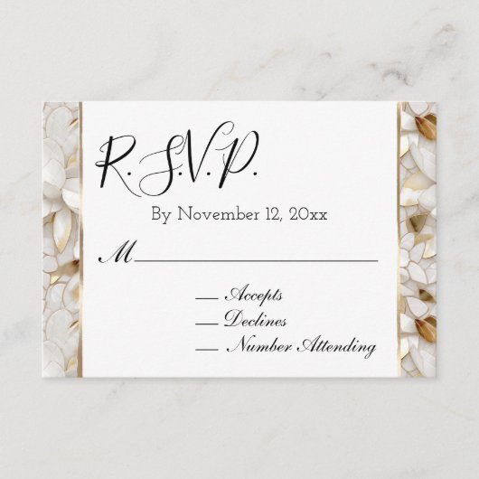 Chic Gold Glam Witte Lotus Bloemen RSVP Informatiekaartje (Voorkant)