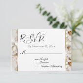 Chic Gold Glam Witte Lotus Bloemen RSVP Informatiekaartje (Staand voorkant)
