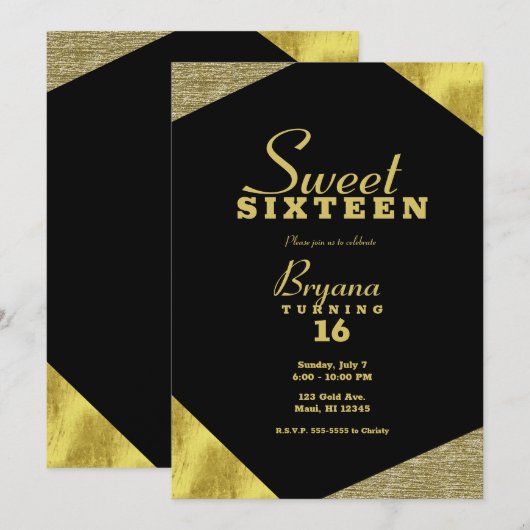 Chic Gold Glamor Geometric Modern Sweet 16 Party Kaart (Voorkant / Achterkant)