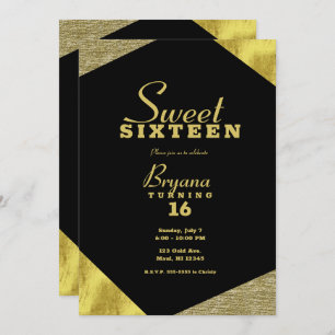 Chic Gold Glamor Geometric Modern Sweet 16 Party Kaart