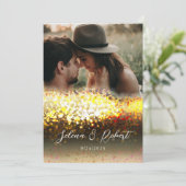 Chic Gold Glitter Abstract Overlay Photo Wedding Kaart (Staand voorkant)
