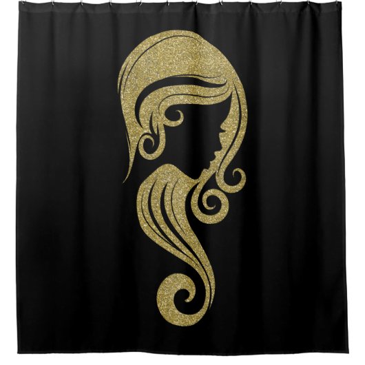 Chic Gold Glitter Beauty Girl Hair & Makeup Salon Douchegordijn (Voorkant)