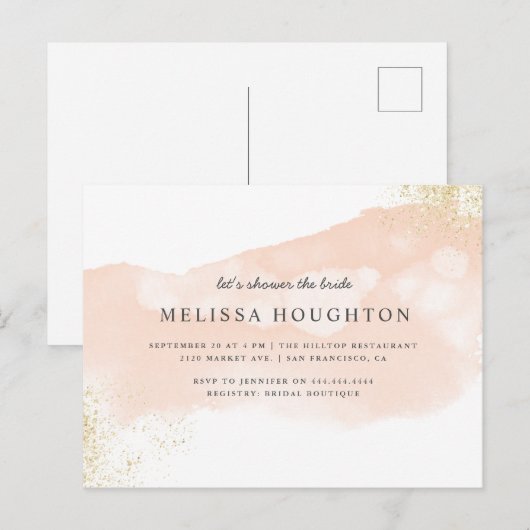 Chic Gold Glitter Blush Pink Vrijgezellenfeest Uitnodiging Briefkaart (Voorkant / Achterkant)