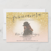 Chic Gold glitter blush roze quinceanera foto Kaart (Voorkant)