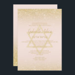 Chic gold glitter blush roze script Bat Mitzvah Kaart<br><div class="desc">Chic gold typografie en gouden glitter ombre blush roze Bat Mitzvah party uitnodiging. De pastelroze achtergrond is volledig aanpasbaar. Voeg je Hebreeuwse naam toe.</div>