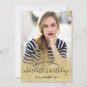 Chic Gold glitter blush script foto's Sweet 16 Kaart (Voorkant)