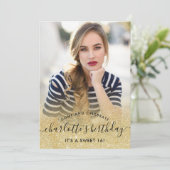Chic Gold glitter blush script foto's Sweet 16 Kaart (Staand voorkant)