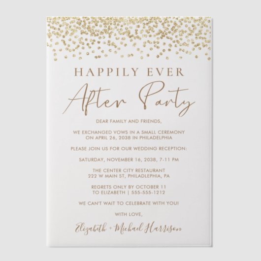 Chic Gold Glitter bruiloft receptie Vellum Uitnodigingen (Voorkant)