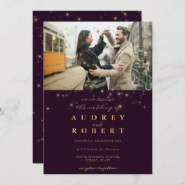 Chic Gold Glitter Burgundy Photo Wedding Kaart