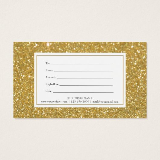 Chic Gold Glitter Cadeaubon Visitekaartje (Achterkant)