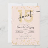 Chic gold glitter confetti blush Quinceanera foto Kaart (Voorkant)