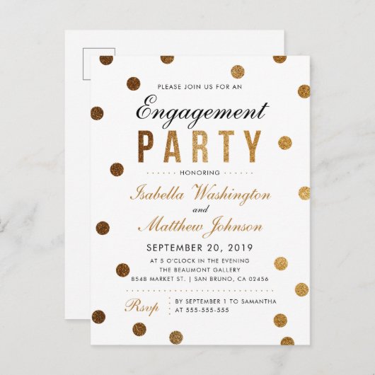 Chic Gold Glitter Confetti Engagement Party Uitnodiging Briefkaart (Voorkant / Achterkant)