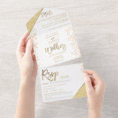 Chic gold glitter confetti white bruiloft all in one uitnodiging (Afscheurbaar)