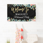 Chic Gold Glitter Coral Floral Retirement Party Spandoek (Insitu)