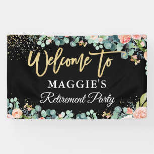 Chic Gold Glitter Coral Floral Retirement Party Spandoek