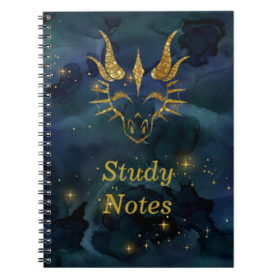 Chic Gold Glitter Dragon Head & Dark Blue Universe Notitieboek