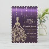 Chic Gold Glitter Dress Violet Vrijgezellenfeest Kaart (Staand voorkant)