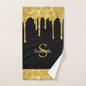Chic Gold Glitter Drift Sparkle Black Monogram Bad Handdoek (Handdoek)