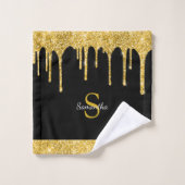 Chic Gold Glitter Drift Sparkle Black Monogram Bad Handdoek (Wasdoekje)