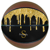Chic Gold Glitter Drift Sparkle Black Monogram Basketbal (Voorkant)