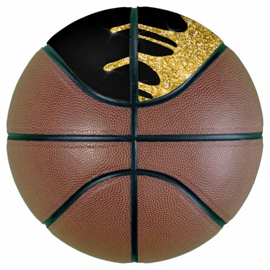 Chic Gold Glitter Drift Sparkle Black Monogram Basketbal (Rechts)