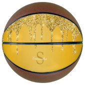 Chic Gold Glitter Drift Sparkle Monogram Naam Basketbal (Voorkant)