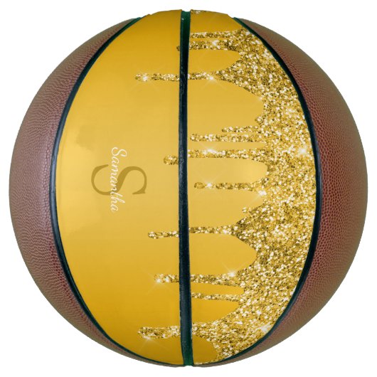 Chic Gold Glitter Drift Sparkle Monogram Naam Basketbal (Verticaal)