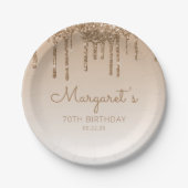 Chic Gold Glitter Drip 70e verjaardag Party Papieren Bordje (Voorkant)