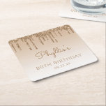 Chic Gold Glitter Drip 80th Birthday Party Kartonnen Onderzetters<br><div class="desc">Op deze schitterende papieren onderzetters van het 80ste verjaardagsfeestje is een gouden faux glitter drip border and gold ombre background te vinden. Pas hen met de naam van de gast van eer in lichtbruin handschrift aan,  met haar verjaardag en datum hieronder in sans serif doopvont.</div>