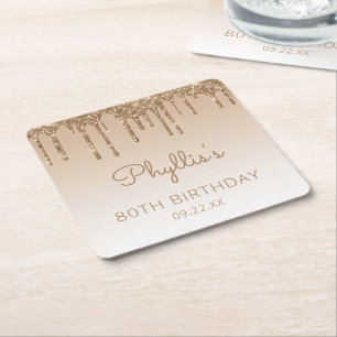 Chic Gold Glitter Drip 80th Birthday Party Kartonnen Onderzetters