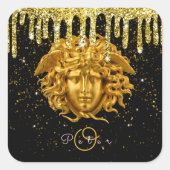 Chic Gold Glitter Drip Medusa Script Haute Couture Vierkante Sticker (Voorkant)