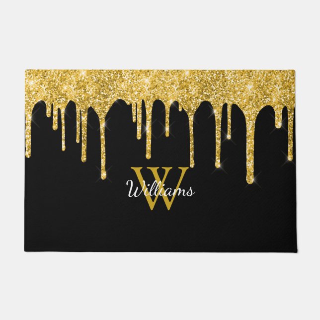 Chic Gold Glitter Drivers Monogram Naam zwart Deurmat (Voorkant)