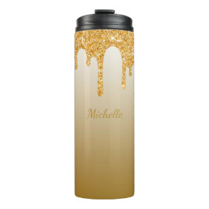Chic Gold Glitter Drivers Naam Thermal Tumbler Thermosbeker