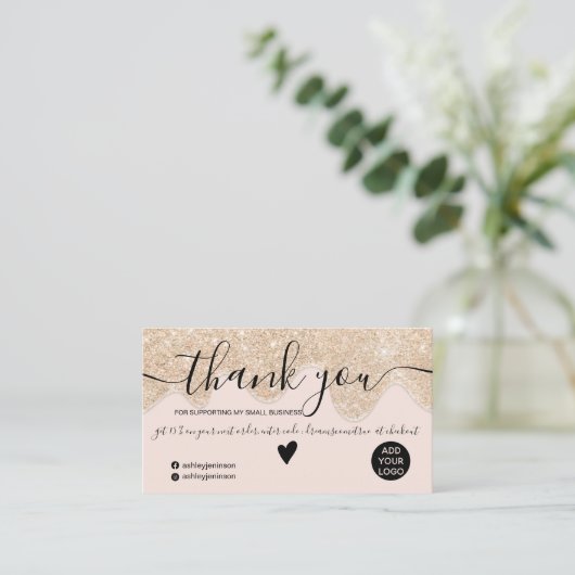 Chic Gold glitter druppelt in de zwarte orde Visitekaartje (Staand voorkant)