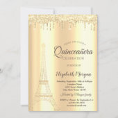 Chic Gold Glitter Eiffel Tower, Drivers Quinceañer Kaart (Voorkant)